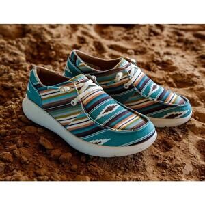 NIB Ariat Women's Hilo Turquoise Aztec Western Slip-On Shoes No Tie-Laces Sz 7.5
